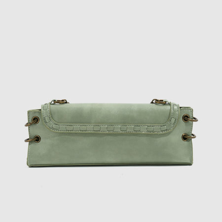 Niko PU Shoulder Bag - back product shot, sage green - Miss Mosa By Akanksha