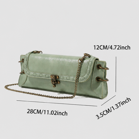 Niko PU Shoulder Bag - product shot with dimensions, sage green - Miss Mosa By Akanksha