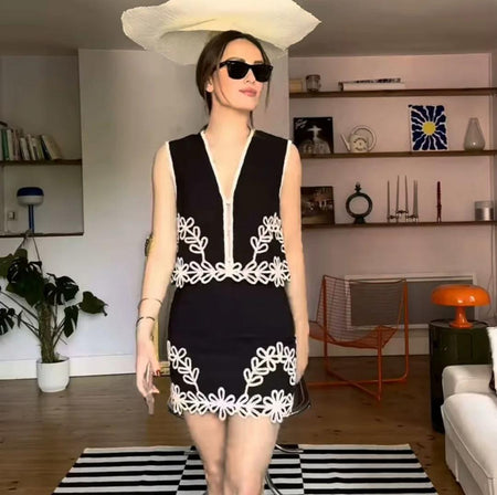 Nimo Embroidered Summer Coord In Black - full-length shot on model - Miss Mosa By Akanksha
