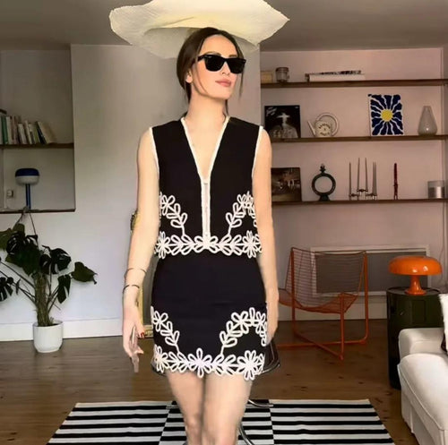 Nimo Embroidered Summer Coord In Black