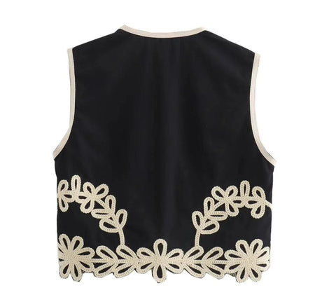 Nimo Embroidered Summer Coord In Black - back flat-lay product shot of waistcoat - Miss Mosa By Akanksha