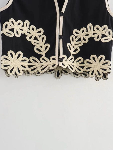 Nimo Embroidered Summer Coord In Black - close-up of hem embroidery - Miss Mosa By Akanksha