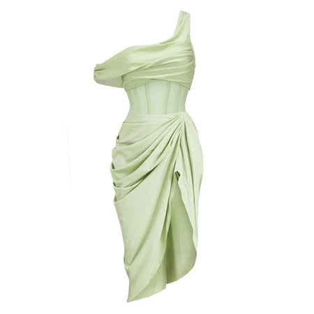 Nina Luxe Swimsuit With Skirt In Green - side product shot - Miss Mosa By Akanksha