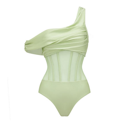 Nina Luxe Swimsuit With Skirt In Green - front product shot - Miss Mosa By Akanksha