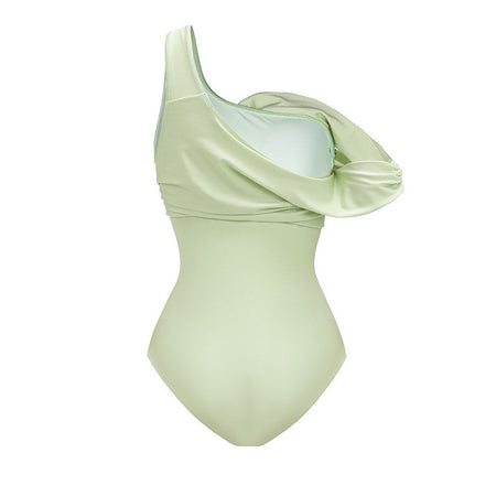 Nina Luxe Swimsuit With Skirt In Green - back product shot - Miss Mosa By Akanksha