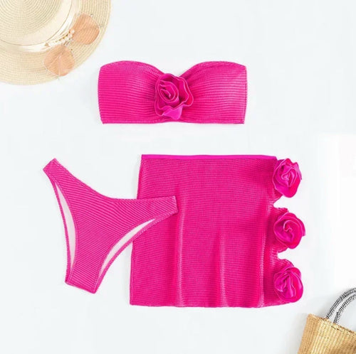 Nina Rosette Bikini With Skirt In Pink