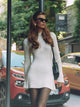 Nina Woolen Short Knit Dress - full-length styling shot on model outdoors, cream - Miss Mosa By Akanksha