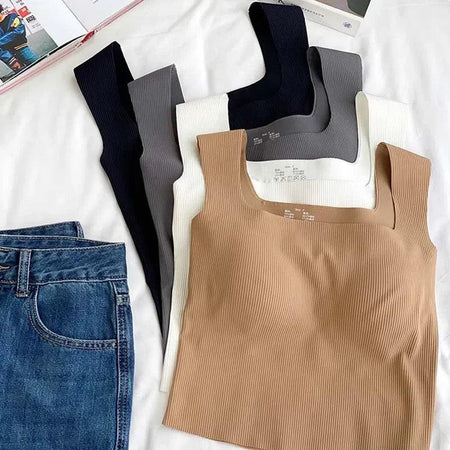 Nino Tank Tops with Inbuilt Bra - styled flat-lay shot, multicolour - Miss Mosa By Akanksha