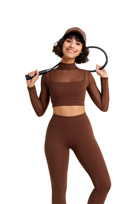 Niro Activewear Set In Brown - front shot on model - Miss Mosa By Akanksha