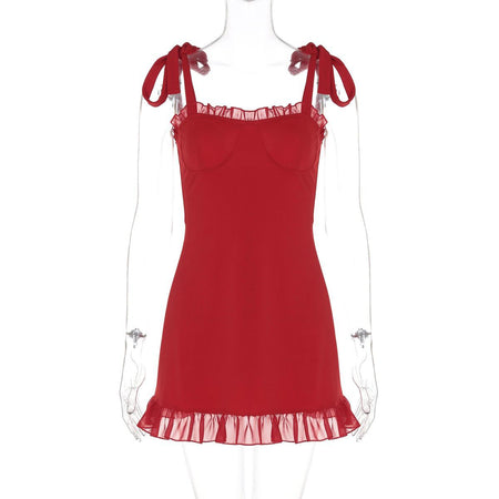 Nive Statement Mini Dress In Red - front flat-lay product shot - Miss Mosa By Akanksha