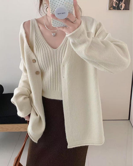 Nixie Statement Woolen Tops with Cape Style Sweater - front shot on model mirror selfie, cream - Miss Mosa By Akanksha