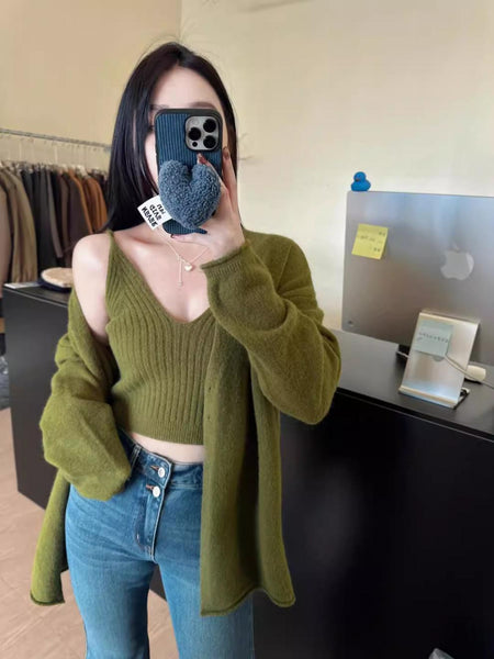 Nixie Statement Woolen Tops with Cape Style Sweater - front shot on model mirror selfie, olive green - Miss Mosa By Akanksha
