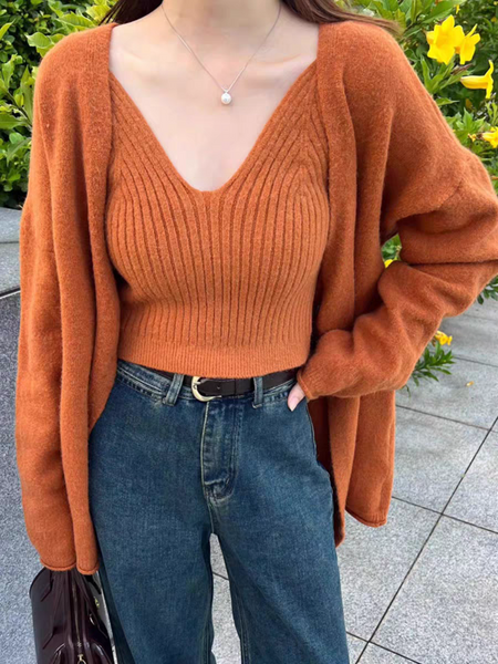 Nixie Statement Woolen Tops with Cape Style Sweater - front shot on model with cami, rust - Miss Mosa By Akanksha