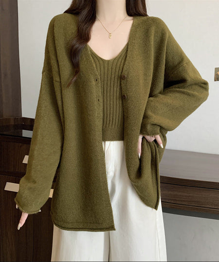 Nixie Statement Woolen Tops with Cape Style Sweater - front shot on model, olive green - Miss Mosa By Akanksha