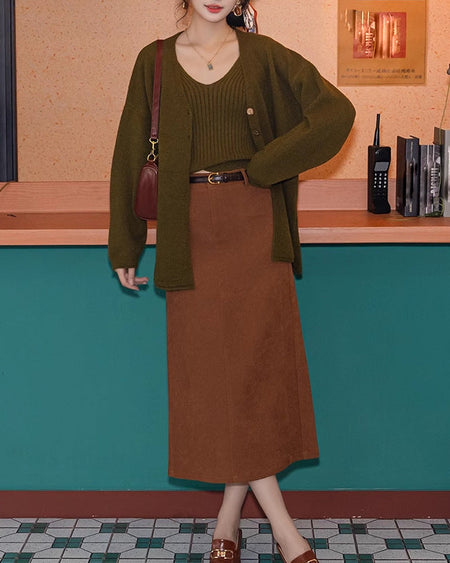Nixie Statement Woolen Tops with Cape Style Sweater - full-length front shot on model, olive green - Miss Mosa By Akanksha