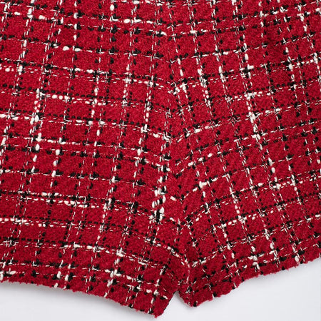 Noelle Luxe Tweed Coord Skort Set - close-up of skirt fabric detail, red - Miss Mosa By Akanksha