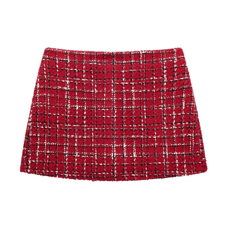 Noelle Luxe Tweed Coord Skort Set - flat-lay product shot of skirt, red - Miss Mosa By Akanksha