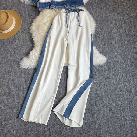 Noemi Knitted Soft Denim Co-ord Set In White - flat-lay product shot of co-ord trousers - Miss Mosa By Akanksha