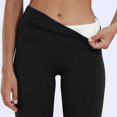 Nomi Slimming Premium Fleece Leggings - close-up of fleece lining, black - Miss Mosa By Akanksha