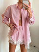 Noor Lace Coord Short Set - mirror front shot on model, pink stripe - Miss Mosa By Akanksha