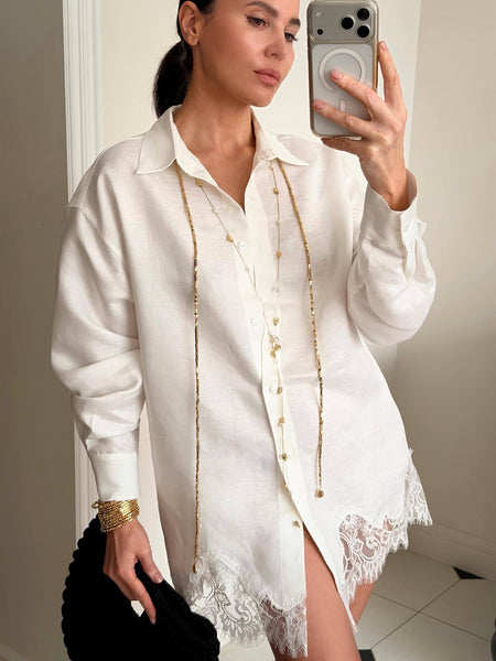 Noor Lace Coord Short Set - mirror front shot on model, white - Miss Mosa By Akanksha
