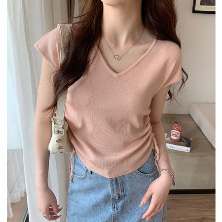 Norie Knit Summer Top In Peach - front shot on model - Miss Mosa By Akanksha