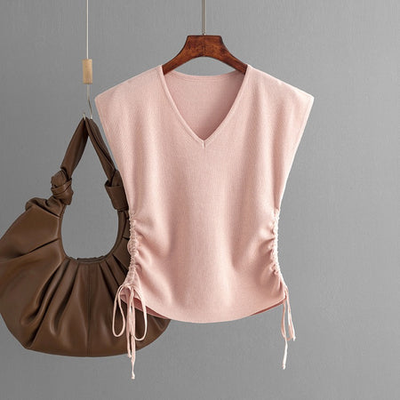 Norie Knit Summer Top In Peach - flat-lay product shot on hanger - Miss Mosa By Akanksha