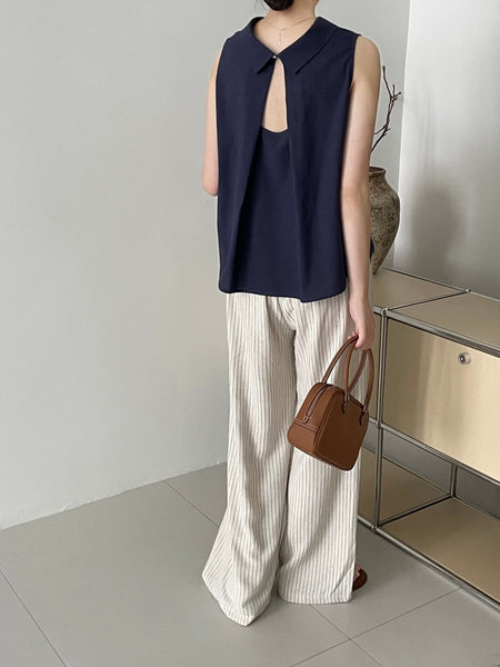 Norris Summer Top In Navy Blue - full-length back shot on model showing keyhole opening - Miss Mosa By Akanksha
