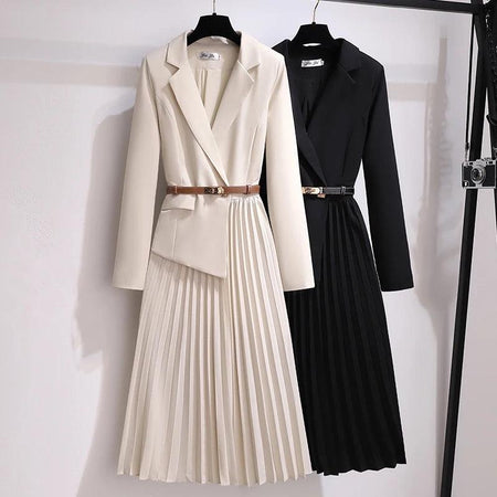 Nova Elegant Pleated Blazer Dress - front shot on hanger, multicolour - Miss Mosa By Akanksha