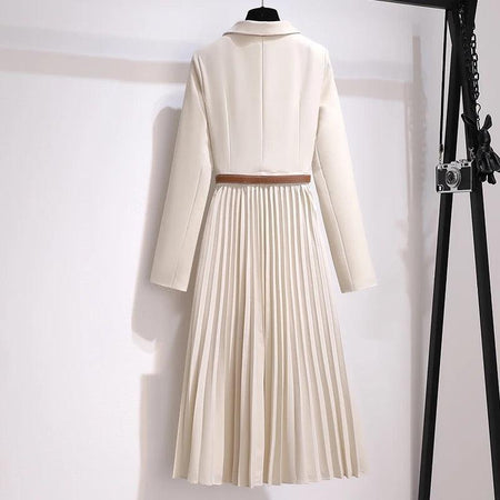 Nova Elegant Pleated Blazer Dress - back shot on hanger, cream - Miss Mosa By Akanksha