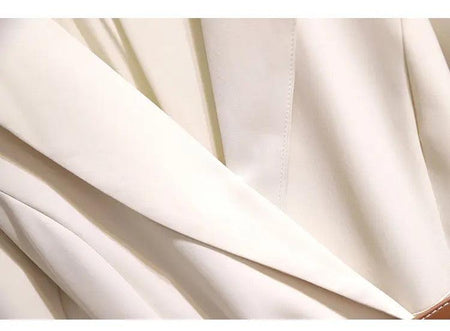 Nova Elegant Pleated Blazer Dress - close-up of fabric, cream - Miss Mosa By Akanksha