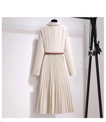 Nova Elegant Pleated Blazer Dress - back shot on hanger, cream - Miss Mosa By Akanksha