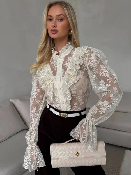 Goldie Ruffle Lace Bell Sleeve Top