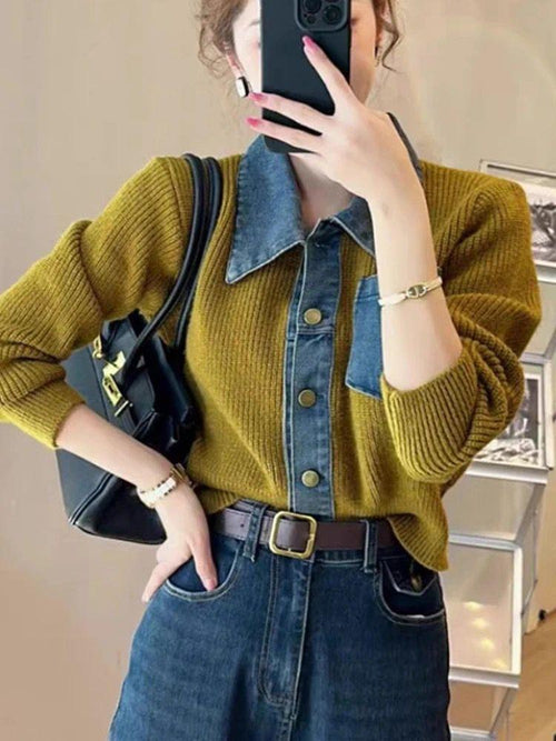 Obsessed Denim Detailed Sweater In Olive