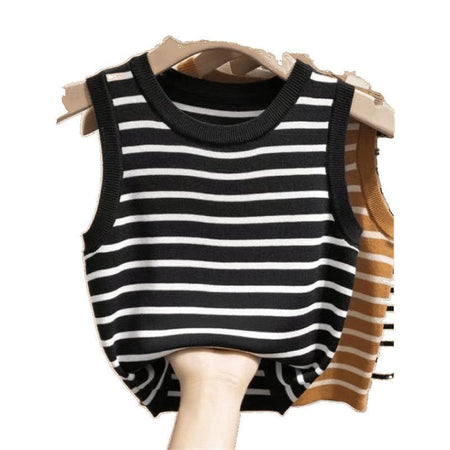 Ocean Striped Knit Summer Top In Black - flat-lay product shot - Miss Mosa By Akanksha