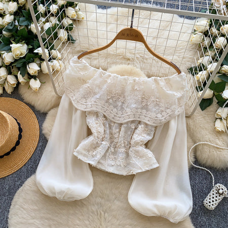 Odessa Embroidery Off Shoulder Top - front shot, cream - Miss Mosa By Akanksha