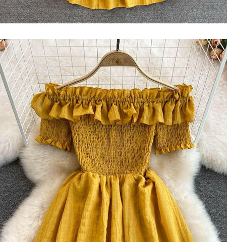 Off Shoulder Florida Dress - close-up of bodice, mustard yellow - Miss Mosa By Akanksha