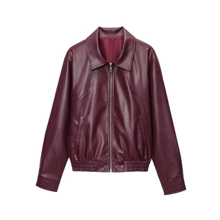 Oksana Premium Leather Jacket - flat-lay product shot, burgundy - Miss Mosa By Akanksha
