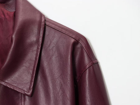 Oksana Premium Leather Jacket - close-up of shoulder and collar detail, burgundy - Miss Mosa By Akanksha