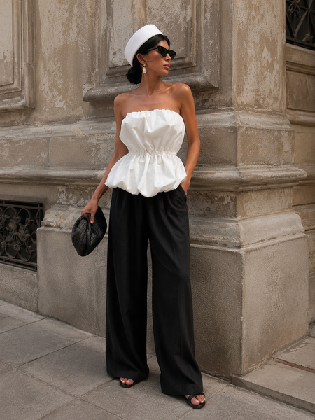 Olio Off Shoulder Balloon Top - full-length shot, white - Miss Mosa By Akanksha
