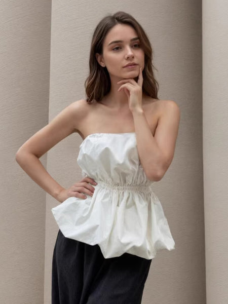 Olio Off Shoulder Balloon Top - three-quarter shot, white - Miss Mosa By Akanksha