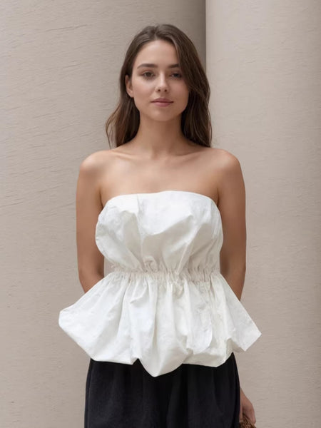 Olio Off Shoulder Balloon Top - front shot, white - Miss Mosa By Akanksha
