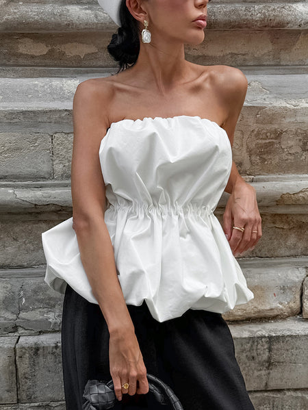 Olio Off Shoulder Balloon Top - close-up shot, white - Miss Mosa By Akanksha