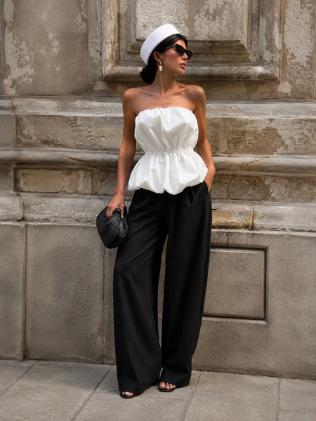 Olio Off Shoulder Balloon Top - full-length shot, white - Miss Mosa By Akanksha