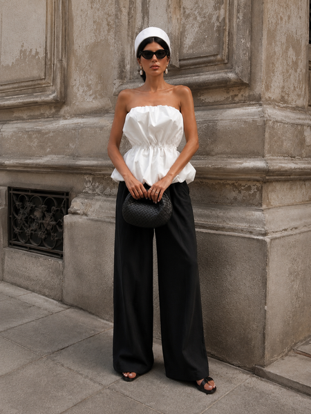 Olio Off Shoulder Balloon Top - full-length shot, white - Miss Mosa By Akanksha