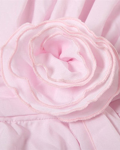 Olio Rose Ruffle Mini Dress - rose applique detail shot, light pink - Miss Mosa By Akanksha
