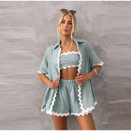 Oliver Summer 2 Pc Coord Set - front shot on model, sage green - Miss Mosa By Akanksha