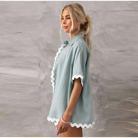 Oliver Summer 2 Pc Coord Set - side shot on model, sage green - Miss Mosa By Akanksha