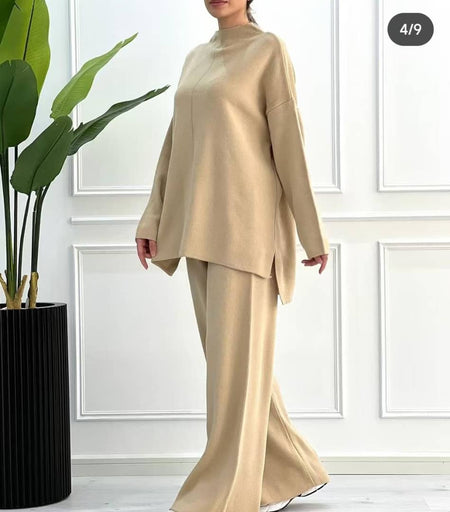 Olly Luxe Winter Coord - Tracksuit - full-length side shot on model, beige - Miss Mosa By Akanksha