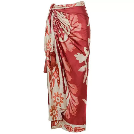 Opaline Printed Swimsuit With Sarong - flat-lay shot, red and cream print - Miss Mosa By Akanksha
